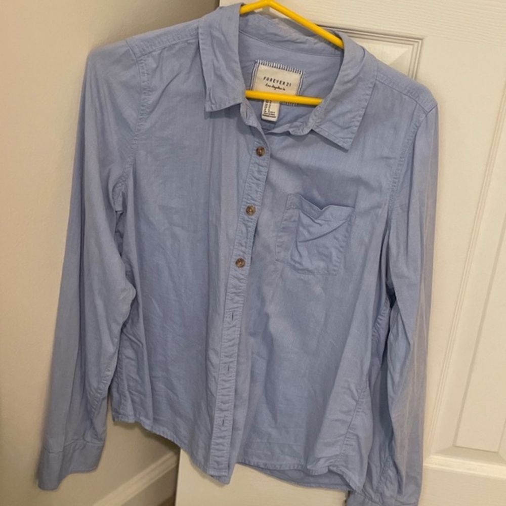 Forever 21 Blue Button Down With Pocket - Size Medium